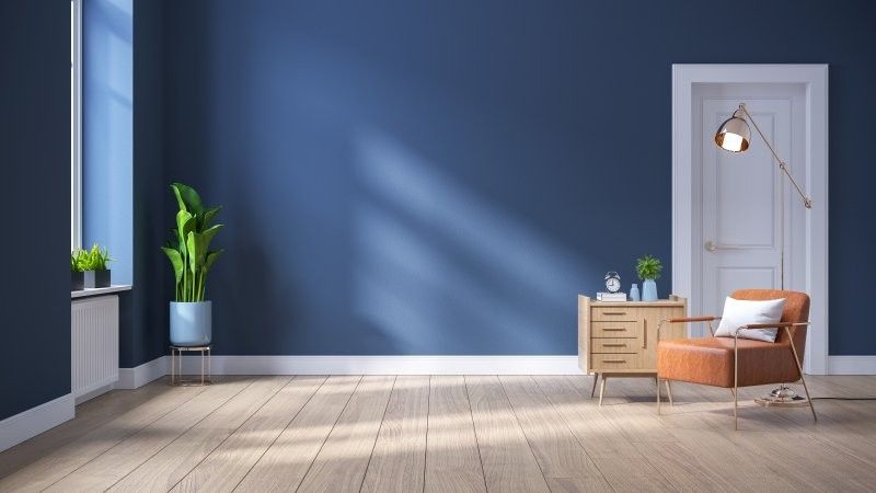 Bedroom wall painted navy blue